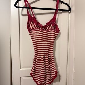 Red and White Striped Knit Tank Top